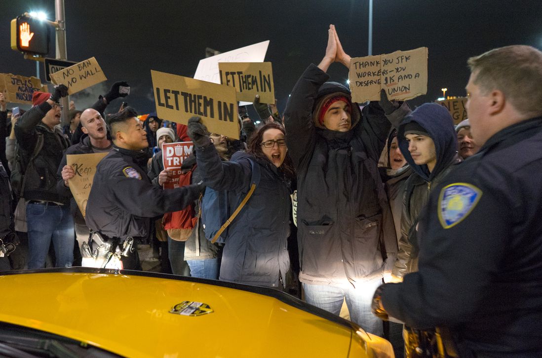 Protesters at JFK Airport, January 28, 2017<br>(Craig Ruttle / AP)